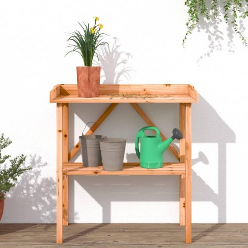 Plantebord i massivt grantræ med hylde 78×38×82,5 cm - brun