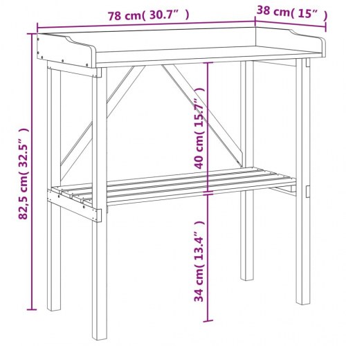 Plantebord i massivt grantræ med hylde 78×38×82,5 cm - brun