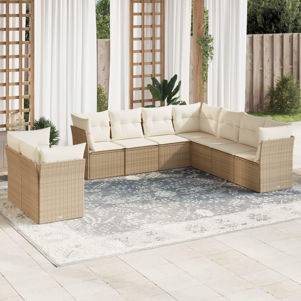 Sofasæt Til Haven 10 Dele Med Hynder Polyrattan - beige og cremefarvet / Med bord