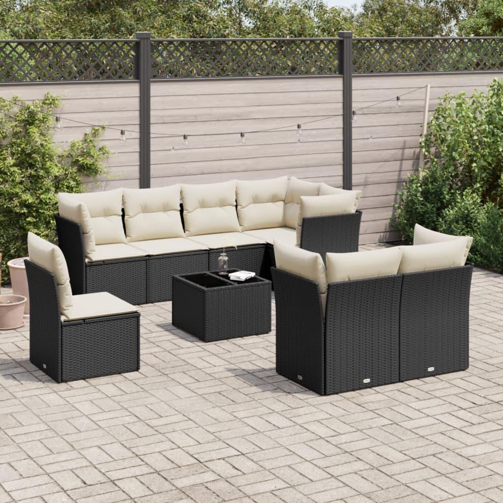 Sofasæt Til Haven 8 Dele Med Hynder Polyrattan - Sort og cremefarvet / Med bord