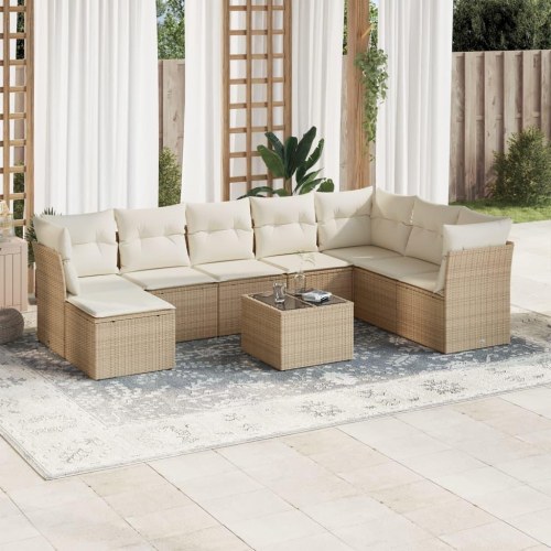 Sofasæt til haven i polyrattan - 9 dele med hynder, beige