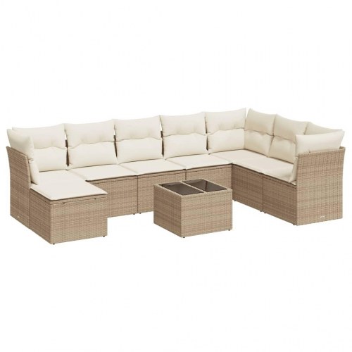 Sofasæt til haven i polyrattan - 9 dele med hynder, beige