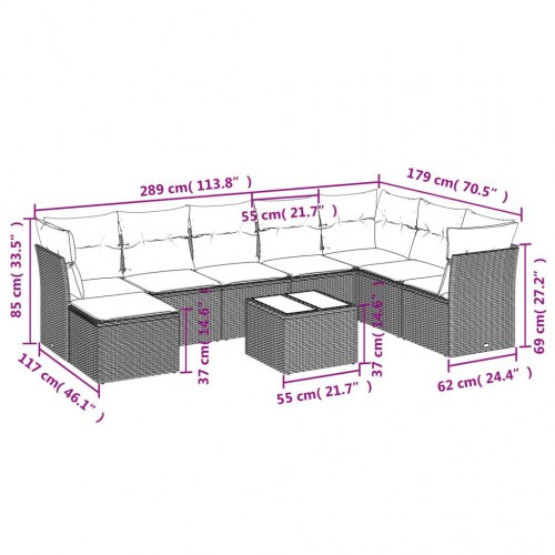 Sofasæt til haven i polyrattan - 9 dele med hynder, beige