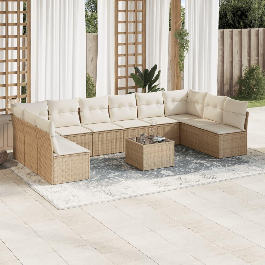 Sofasæt Til Haven 10 Dele Med Hynder Polyrattan - beige og cremefarvet / Med bord
