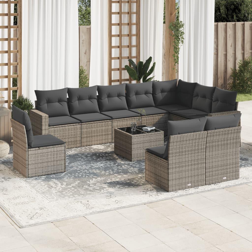 Sofasæt Til Haven 10 Dele Med Hynder Polyrattan Sort - Grå / Med bord