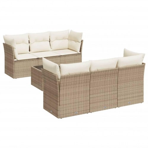 Sofasæt til haven 7 dele med hynder og glasbord i polyrattan beige