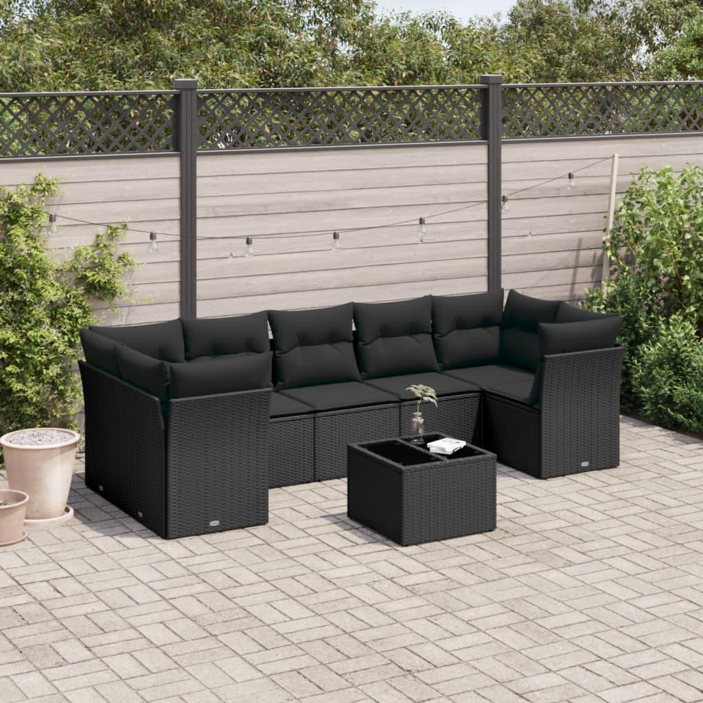 Sofasæt Til Haven 8 Dele Med Hynder Polyrattan - Sort / 3x midterdel bord 4x hjørnedel
