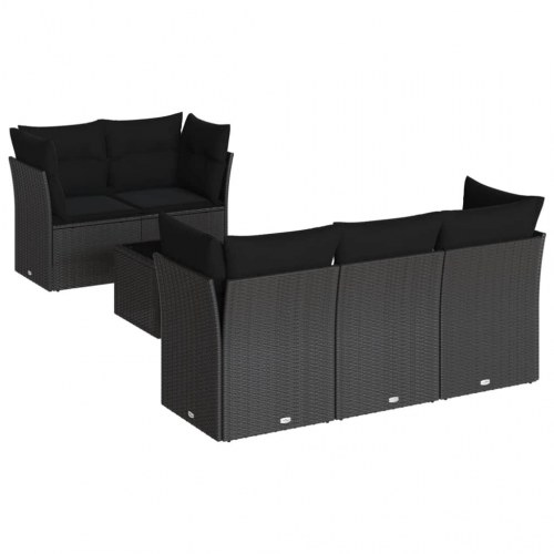 Sofasæt til haven 6 dele med hynder og glasbord i polyrattan - sort