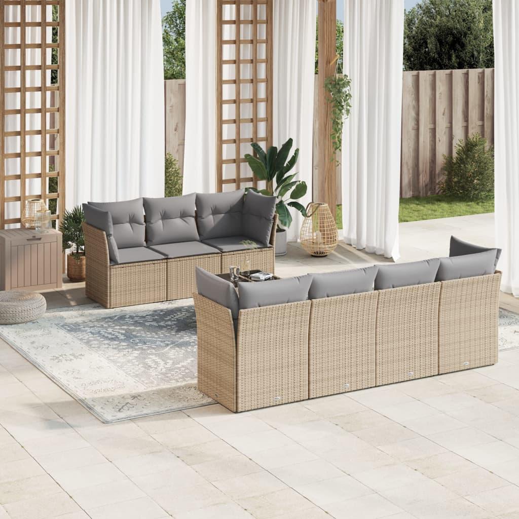 Sofasæt Til Haven 8 Dele Med Hynder Polyrattan - beige og grå / bord 4x hjørnedel 3x midterdel