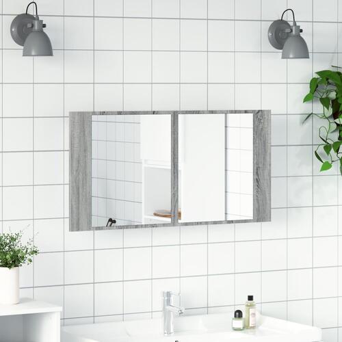 Skab med spejl og LED-lys 90x12x45 cm akryl grå sonoma-eg