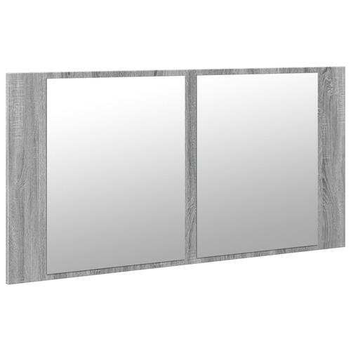Skab med spejl og LED-lys 90x12x45 cm akryl grå sonoma-eg