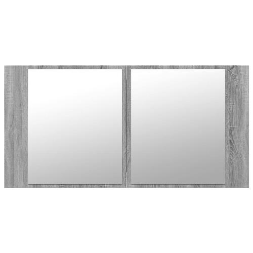 Skab med spejl og LED-lys 90x12x45 cm akryl grå sonoma-eg