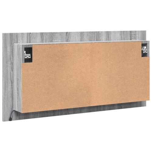 Skab med spejl og LED-lys 90x12x45 cm akryl grå sonoma-eg