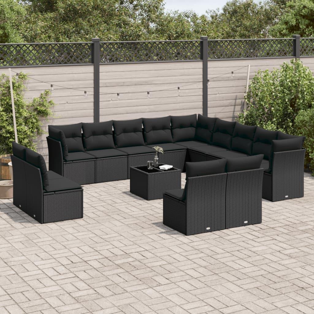 Sofasæt Til Haven 13 Dele Med Hynder Polyrattan - Sort / Med bord