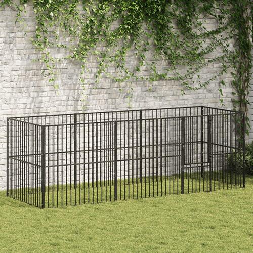 Hundegård 8 paneler galvaniseret stål sort