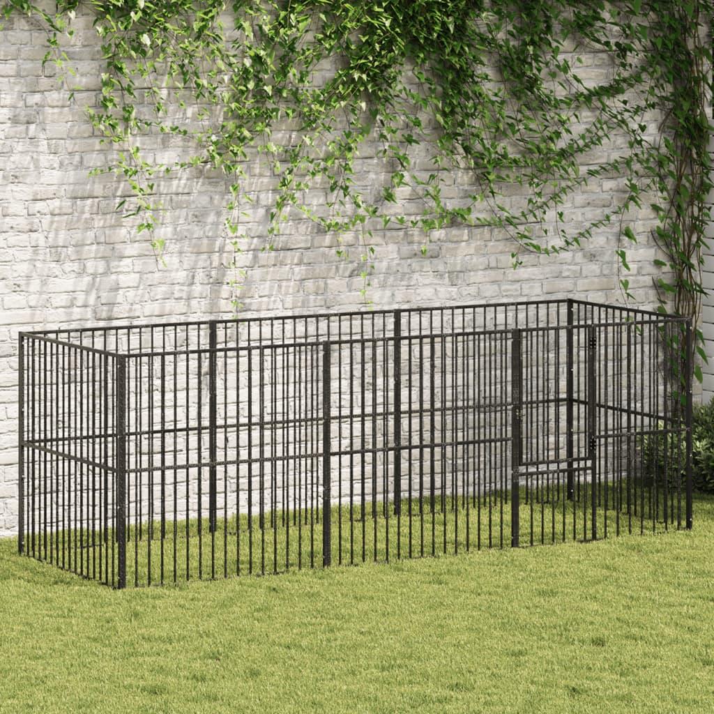 Hundegård 8 paneler galvaniseret stål sort