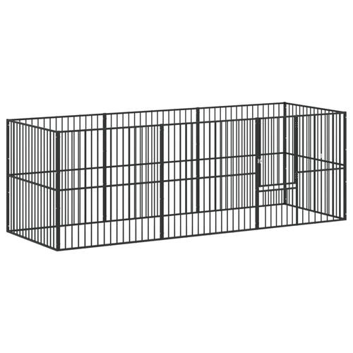 Hundegård 8 paneler galvaniseret stål sort