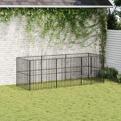Hundegård 8 paneler galvaniseret stål sort