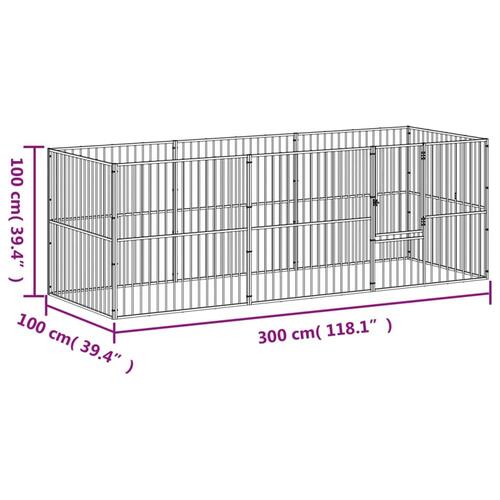 Hundegård 8 paneler galvaniseret stål sort