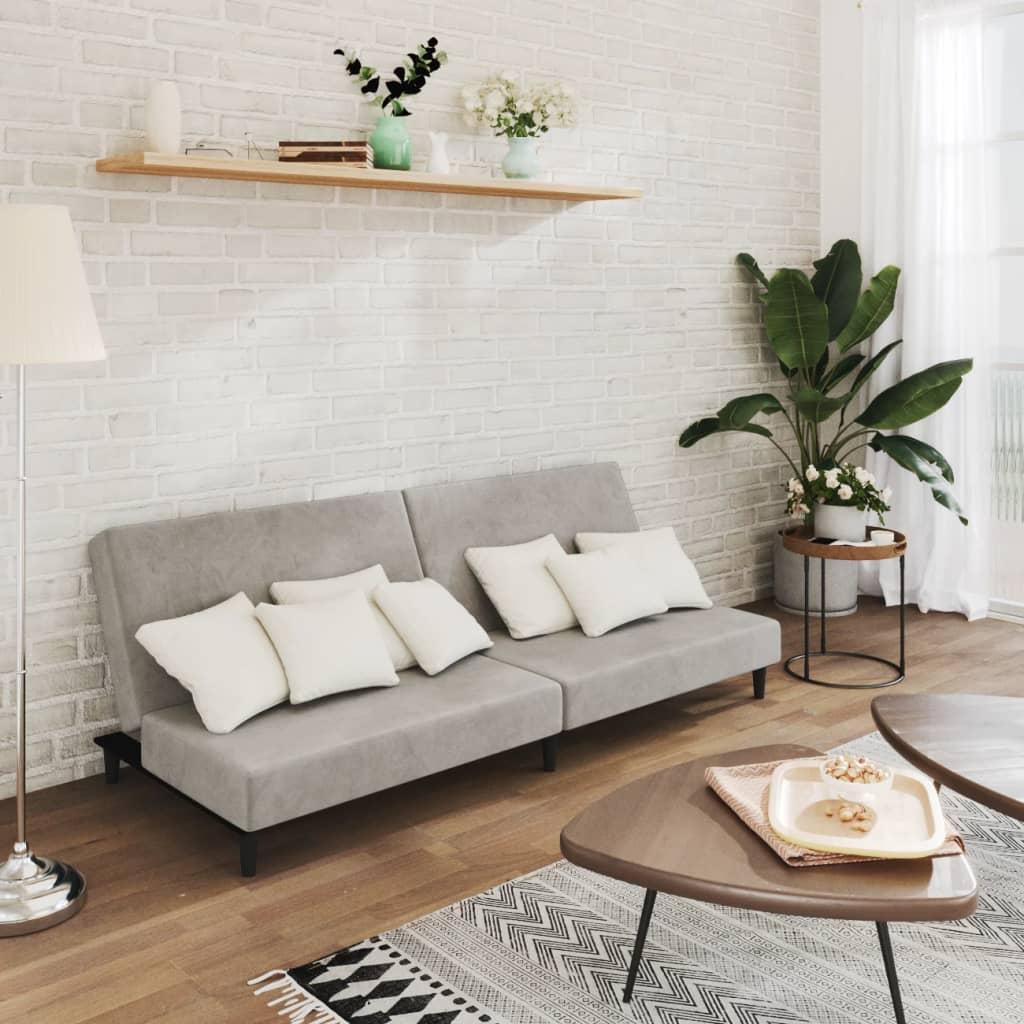 2-Personers Sovesofa Fløjl - Lysegrå / Uden armlæn