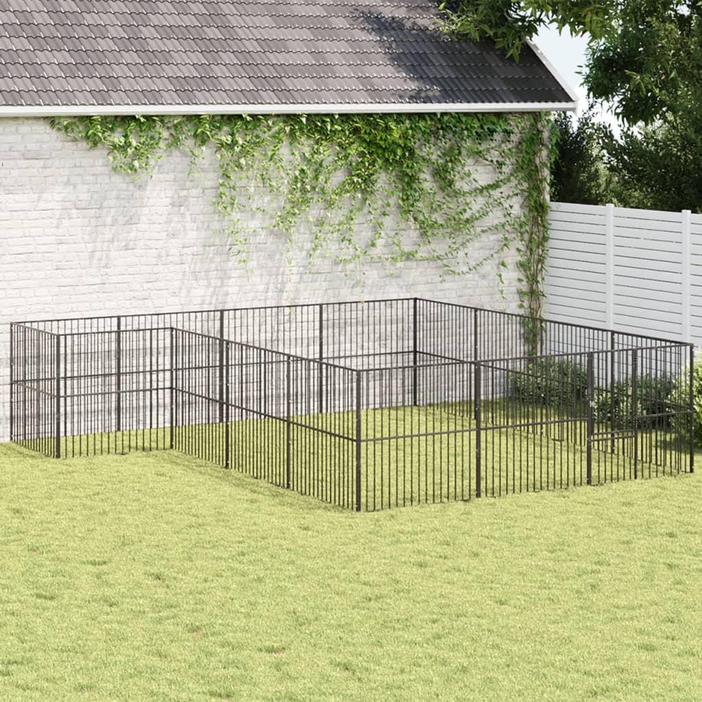 Hundegård 16 paneler galvaniseret stål sort