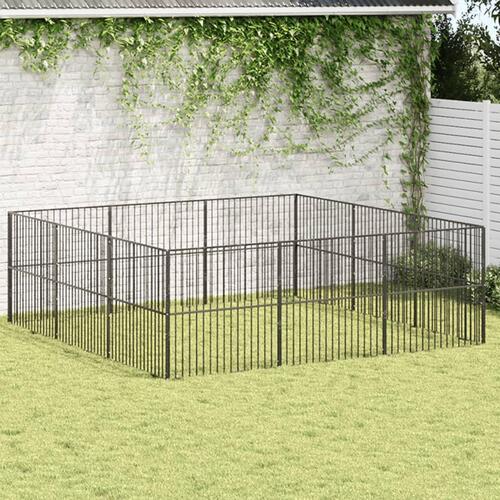 Hundegård 12 paneler galvaniseret stål sort