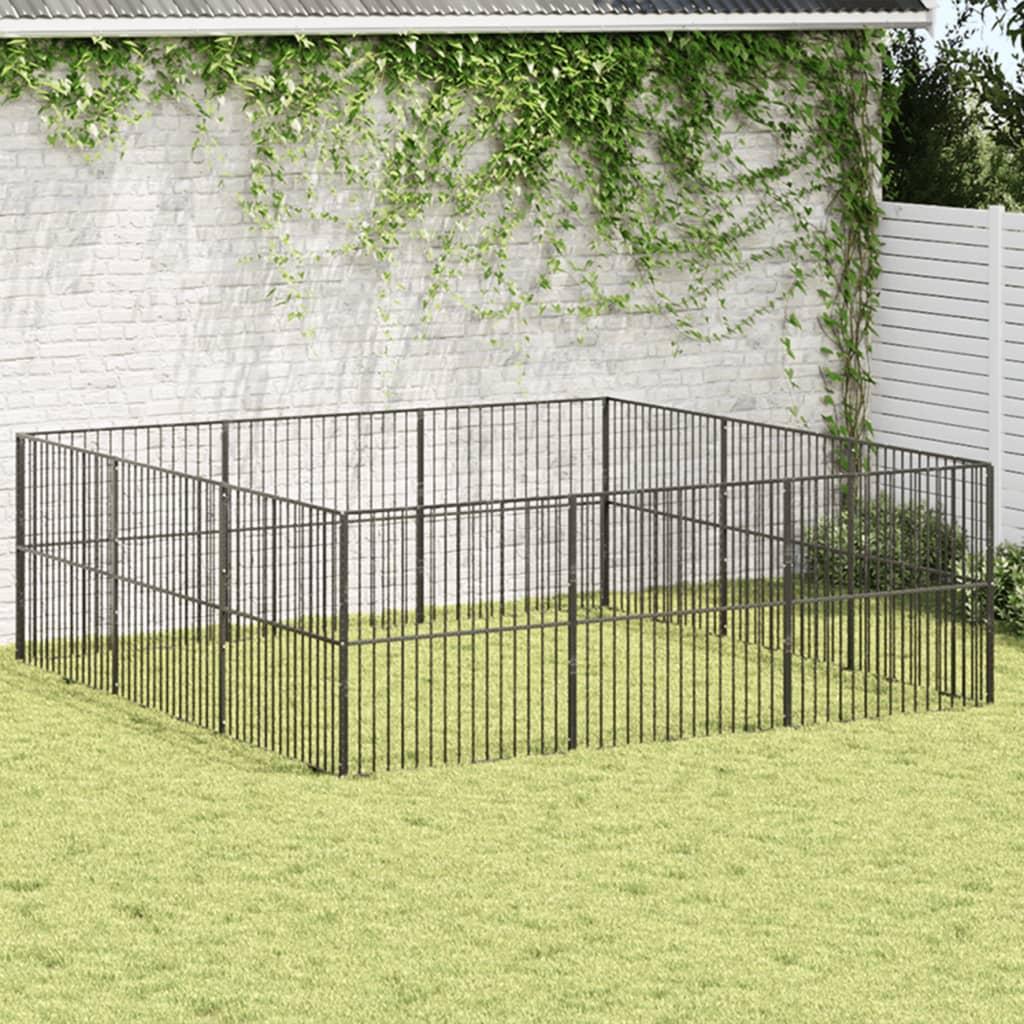 Hundegård 12 paneler galvaniseret stål sort