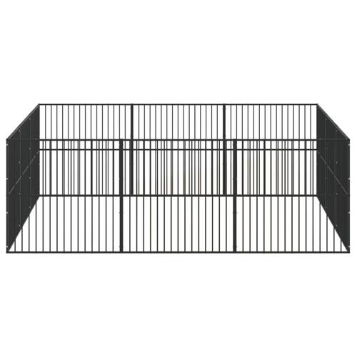 Hundegård 12 paneler galvaniseret stål sort