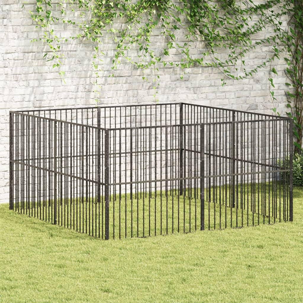 Hundegård 8 paneler galvaniseret stål sort