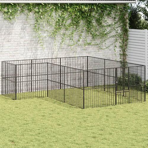 Hundegård 12 paneler galvaniseret stål sort