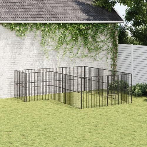 Hundegård 12 paneler galvaniseret stål sort