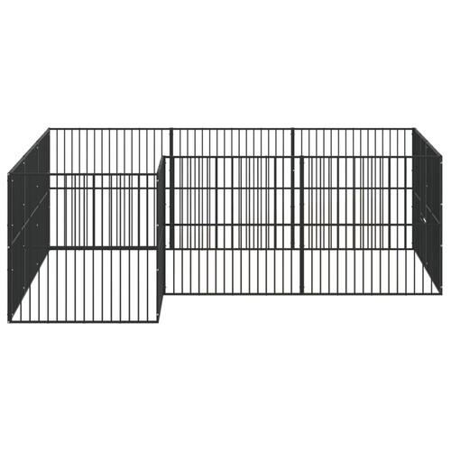 Hundegård 12 paneler galvaniseret stål sort