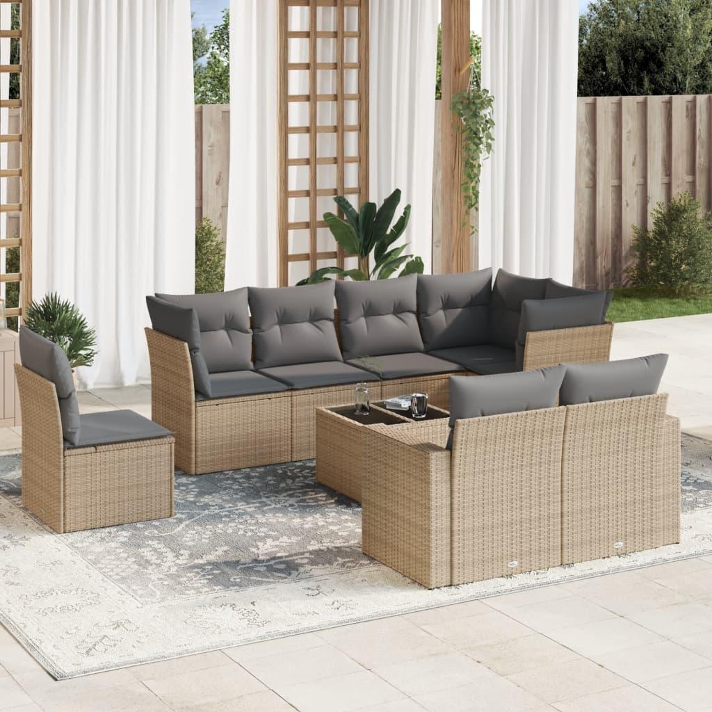 Sofasæt til haven - 9 dele med hynder i polyrattan, beige