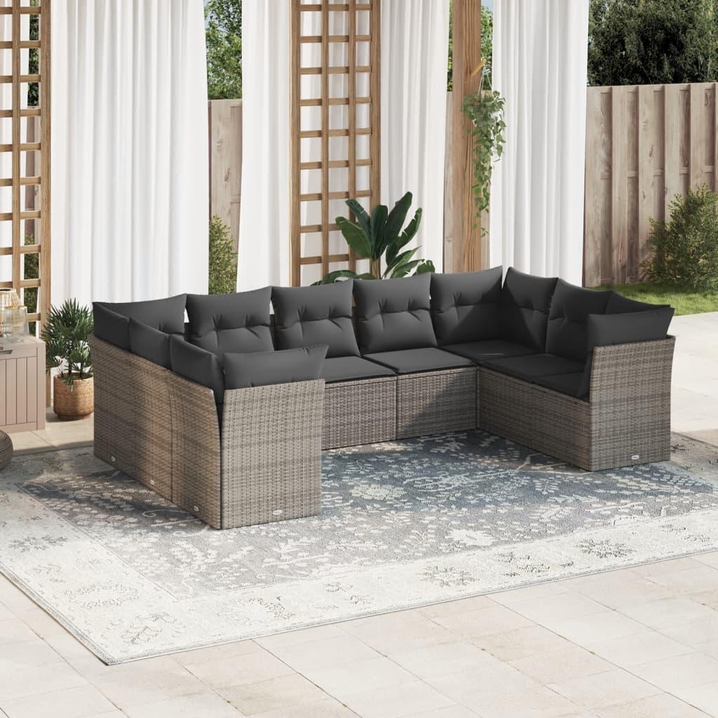 Sofasæt Til Haven 9 Dele Med Hynder Polyrattan Beige - Grå / Uden bord
