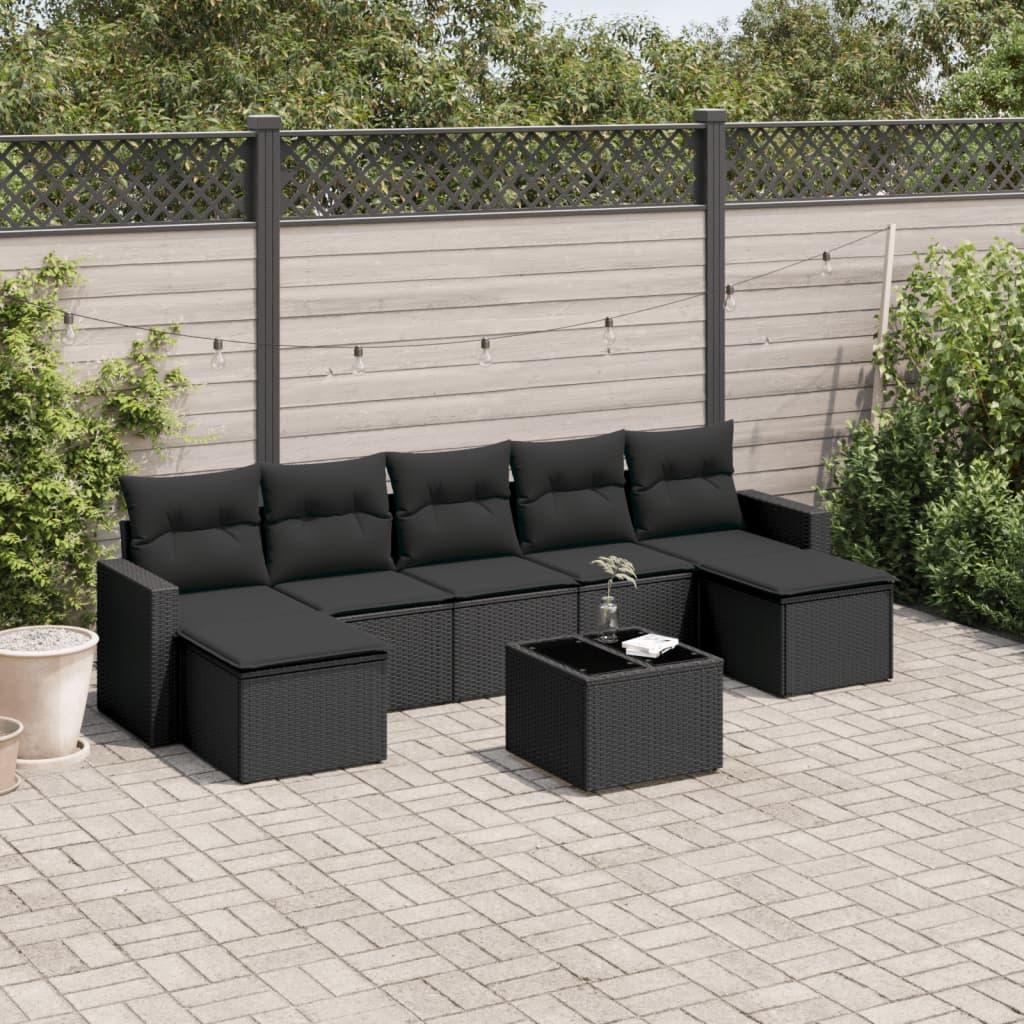 Sofasæt Til Haven 7 Dele Med Hynder Polyrattan - Sort / Med bord