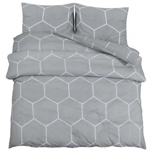 Sengetøj sæt 140x200 cm - 100 % bomuld, grå med geometrisk mønster