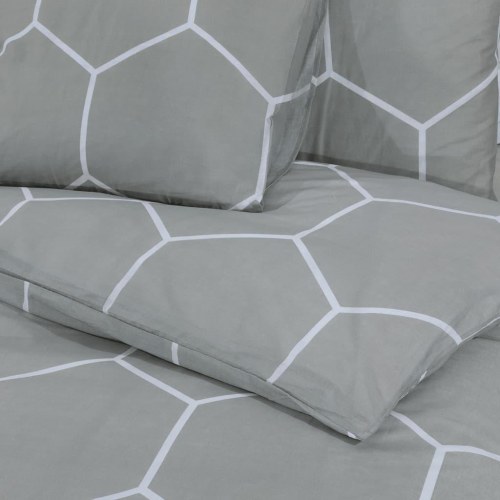 Sengetøj sæt 140x200 cm - 100 % bomuld, grå med geometrisk mønster