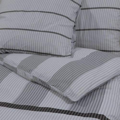 Sengetøj 225×220 cm - 100 % bomuld, grå stribet
