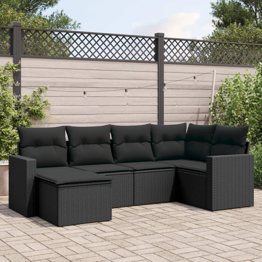 Sofasæt Til Haven 7 Dele Med Hynder Polyrattan - Sort / Uden bord
