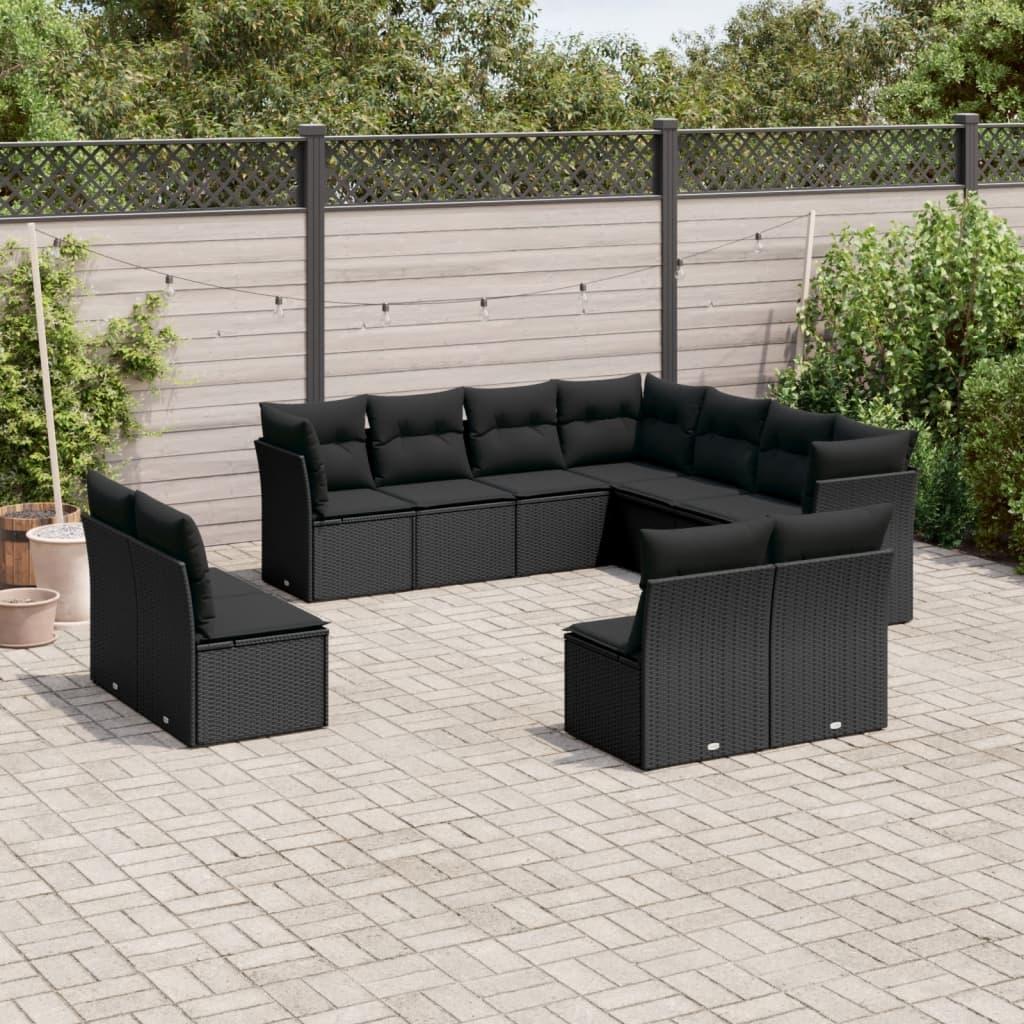 Sofasæt Til Haven 11 Dele Med Hynder Polyrattan - Sort / Uden bord