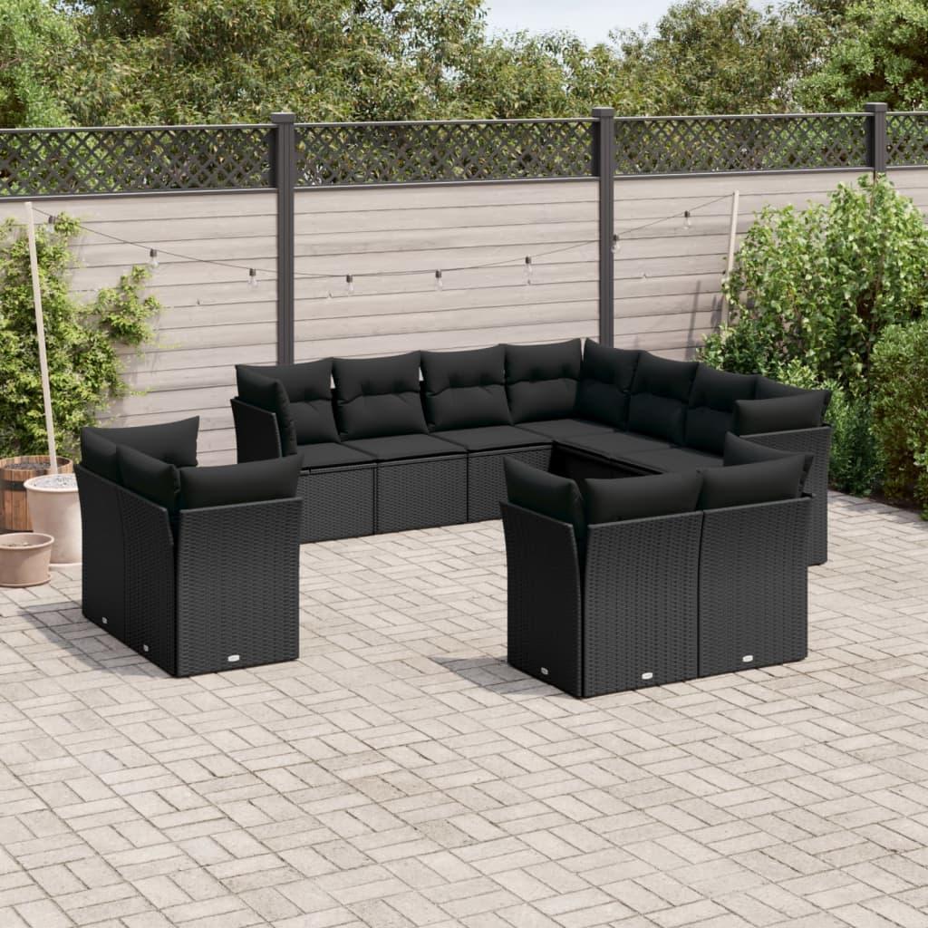 Sofasæt Til Haven 12 Dele Med Hynder Polyrattan - Sort / Uden bord