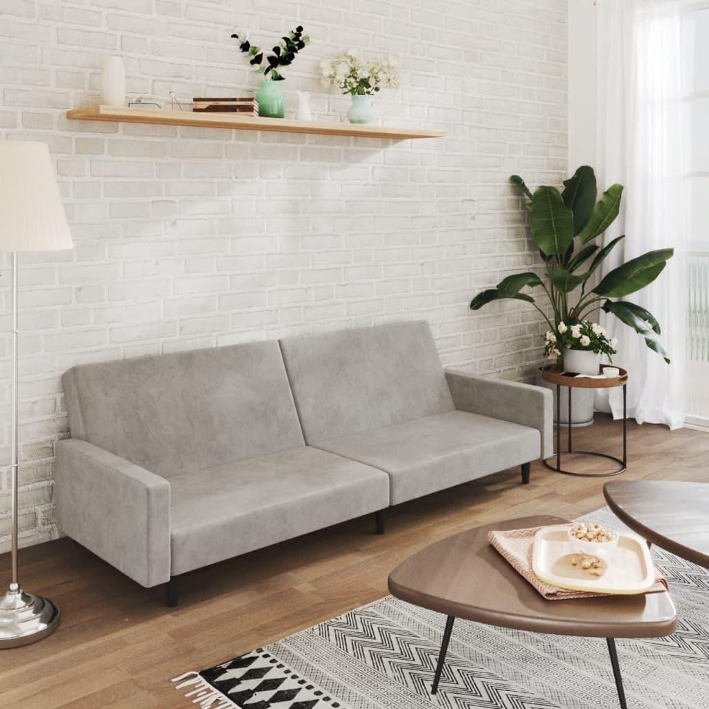 2-Personers Sovesofa Fløjl - Lysegrå / Med armlæn