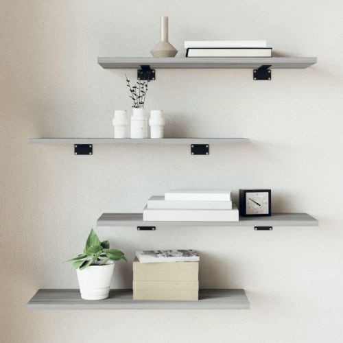 Væghylder 4 stk. - 60×20×1,5 cm i konstrueret træ, grå sonoma-eg