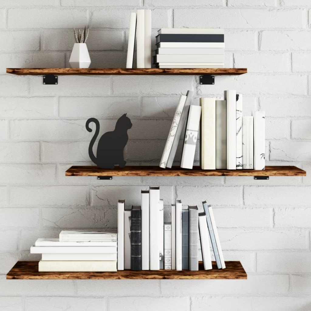 Væghylder 4 stk. 80x20x1,5 cm konstrueret træ røget egetræ