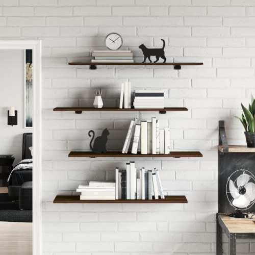 Væghylder 4 stk. 100x30x1,5 cm konstrueret træ brunt egetræ