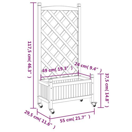 Plantekasse med espalier og hjul massivt fyrretræ brun