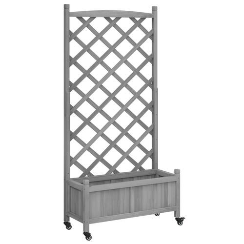 Plantekasse med espalier og hjul massivt fyrretræ grå