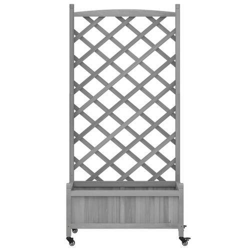 Plantekasse med espalier og hjul massivt fyrretræ grå
