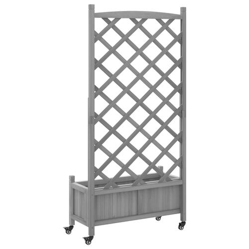 Plantekasse med espalier og hjul massivt fyrretræ grå