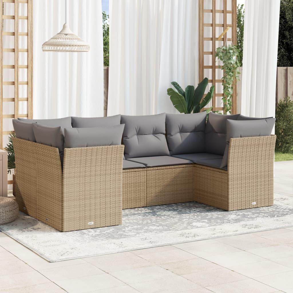 Sofasæt Til Haven 6 Dele Med Hynder Polyrattan Beige - beige og grå